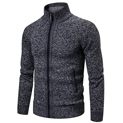 Strickjacke Herren Herbst Winter Langarm Strick Jacke Mit Stehkragen Männer Feinstrick Fleecejacke Sweatjacke Mit Reißverschluss Gestrickt Cardigan Slim Fit Trachtenjacke Klassisch Strickmantel von LUNULE