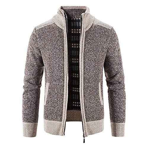 Strickjacke Herren Herbst Winter Langarm Strick Jacke Mit Stehkragen Männer Feinstrick Fleecejacke Sweatjacke Mit Reißverschluss Gestrickt Cardigan Slim Fit Trachtenjacke Klassisch Strickmantel von LUNULE