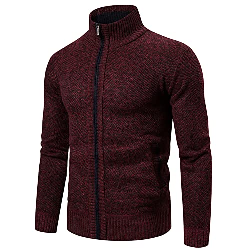 Strickjacke Herren Herbst Winter Langarm Strick Jacke Mit Stehkragen Männer Feinstrick Fleecejacke Sweatjacke Mit Reißverschluss Gestrickt Cardigan Slim Fit Trachtenjacke Klassisch Strickmantel von LUNULE