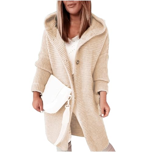 Strickjacke Mit Kapuze Damen Wintermantel Weste Lang Bulletproof Vest Einfarbig Langarm Grobstrick Hoodie Jacke Herbst Winter Strick Cardigan Jeansjacke Weiß von LUNULE