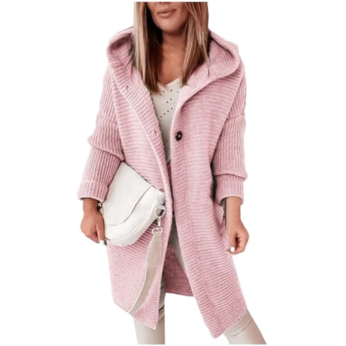 Strickjacken Für Damen Lang Wintermantel Damen Warm Steppmantel Damen Lang Windbreaker Für Damen Einfarbig Langarm Grobstrick Hoodie Jacke Mit Kapuze Herbst Winter Lang Strick Cardigan Lang Damen von LUNULE