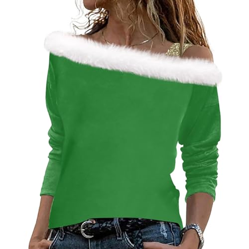 Sweater Damen Drucken Sie Eine Lässige Langarmbluse Für Frauen Sweatshirt Herbstkleid Damen Tshirt Damen Langarm Weihnachten 3D Druck Plüsch Schulterfrei Langarm Pulli Shirt Mit Schulterriemen Xmas von LUNULE