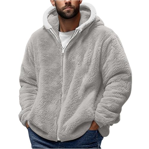 Sweatjacke Herren mit Reißverschluss Teddy Fleece Kapuzenjacke Herbst Winter Langarm Fleecejacke Weich Warm Plüschjacke mit Kapuze Casual Zip Hoodie Bequeme Kapuzenpullover Winterjacke Kapuzenpulli von LUNULE