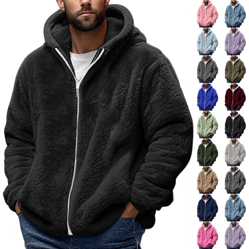 Sweatjacke Herren mit Reißverschluss Teddy Fleece Kapuzenjacke Herbst Winter Langarm Fleecejacke Weich Warm Plüschjacke mit Kapuze Casual Zip Hoodie Bequeme Kapuzenpullover Winterjacke Kapuzenpulli von LUNULE