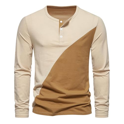 Sweatshirts Für Herren T Shirts Herren Polyester Tshirt Herren Arbeits T-Shirt Herren Männer Farbblock Button Down Rundhals Langarm Basic Henley Shirt Hemd Slim Fit Herren (Coffee, S) von LUNULE