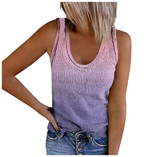 Tank Top Damen Tanktops Frauen Crop Tops Damen Sport Langarm Oberteil Damen 3/4 Arm Shirt Damen Crop Tank Top Damen Schlafshirt Longshirt Damen GroßE GrößEn (Light Purple, M) von LUNULE