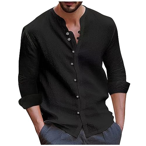 Trainingsshirt Herren Hemd Herren Kurzarm Wander Tshirt Herren Atmungsaktiv Herbst Winter Vintage Einfarbig Leinen Button Down Rundhals Langen ÄRmeln Basic Herrenhemden Langarm T-Shirt Herren von LUNULE