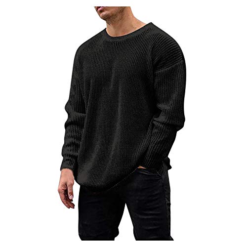 Übergangspullover Herren LUNULE Rundhals einfarbig Pulli Warme Sweatshirt Langarm Strickpullover Lose Elastisch T-Shirt Männer Herbst Pullover Winter Thermo Unterziehrolli Feinstrick Baselayer Sweater von LUNULE