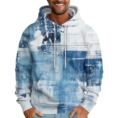 Weiße Blusen Kapuzenpullover Herren Men's Sweaters & Sweatshirts Batik Drucken Langarm Mit Taschen Männer Basic Sport Hooded Sweatshirt Zip Hoodie (Light Blue,6XL) von LUNULE