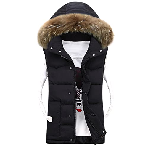 Winter Weste Herren Einfarbig Stehkragen Steppweste Mit Abnehmbare Fell-Kapuze Männer Bodywarmer Sportweste Outdoor Freizeitjacke Leicht Übergangsjacke Vest Ärmellose Puffer Jacket Kapuzenweste Winter Weste Herren Einfarbig Stehkragen Steppweste Mit Abnehmbare Fell-Kapuze Männer Bodywarmer Sportweste Outdoor Freizeitjacke Leicht Übergangsjacke Vest Ärmellose Puffer Jacket Kapuzenweste von LUNULE