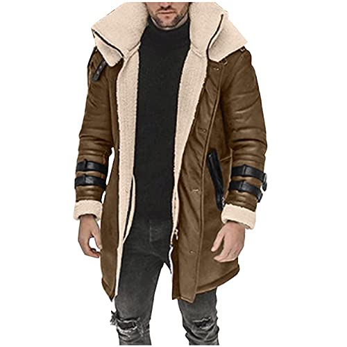 Winterjacke Herren Warmer Fleecejacke Lange Kunstfell Gefütterte Parka Jacken Revers Plüsch Mantel Outdoor Cargo Fliegerjacke Militär Freizeit Winterparka Teddyfleece Sherpa Jacket Wintermantel von LUNULE