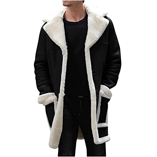 Winterjacke Herren Warmer Fleecejacke Lange Kunstfell Gefütterte Parka Jacken Revers Plüsch Mantel Outdoor Cargo Fliegerjacke Militär Freizeit Winterparka Teddyfleece Sherpa Jacket Wintermantel von LUNULE