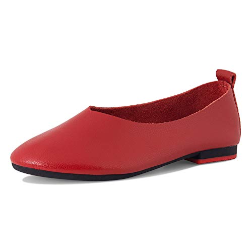 LUOBANIU Damen Geschlossene Ballerinas Flach Tanzschuhe Bequem Damen Mokassins (8807Rot, Numeric_37) von LUOBANIU