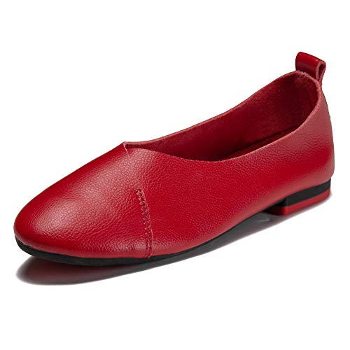 LUOBANIU Damen Geschlossene Ballerinas Flach Tanzschuhe Bequem Damen Mokassins (Rot, Numeric_38) von LUOBANIU