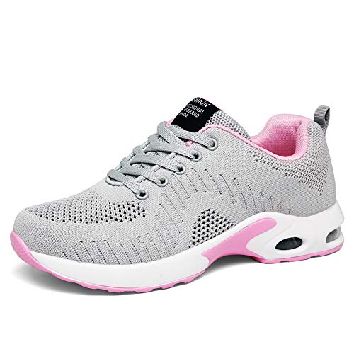 LUOBANIU Damen Sportschuhe Laufschuhe mit Luftpolster Turnschuhe Sneakers Trainer Leichte Air Schuhe Grau 41 EU von LUOBANIU