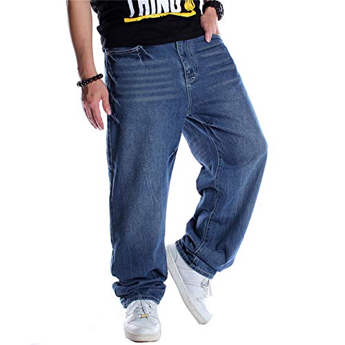 LUOBANIU Herren Baggy Jeans Hip Hop Jeans Loose Fit 90er Jahre Vintage Cargo Hose Baggy Fit Mode Tanz Skater Skateboard Hose Denim Pants, 102 Blau, 42 von LUOBANIU