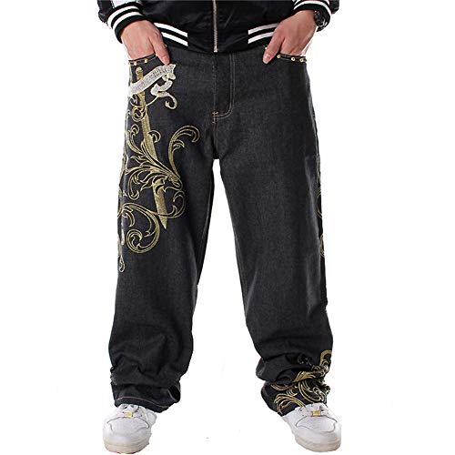 LUOBANIU Herren Baggy Jeans Hip Hop Jeans Loose Fit 90er Jahre Vintage Cargohose Baggy Fit Denim Hose Fashion Dance Skater Skateboard Hose, 01 black, 46 von LUOBANIU