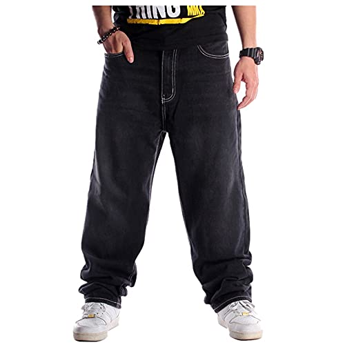 LUOBANIU Herren Baggy Jeans Hip Hop Jeans Loose Fit 90er Jahre Vintage Cargohose Baggy Fit Denim Hose Fashion Dance Skater Skateboard Hose, 024 Schwarz, 54 von LUOBANIU