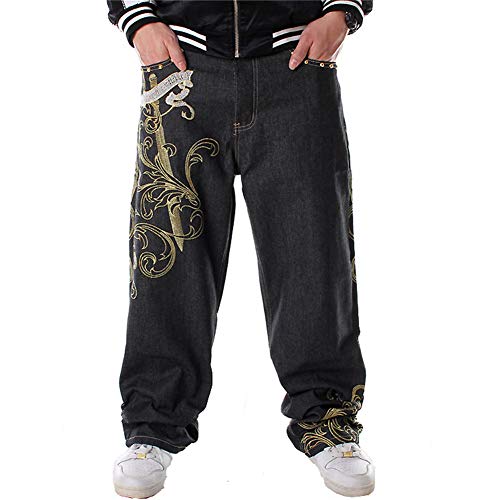 LUOBANIU Herren Baggy Jeans Jeanshose Hip Hop Jeans Skateboard Street Denim Lang Hose Loose Fit Vintage Jeanshose 01 Schwarz 36 von LUOBANIU