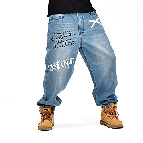 LUOBANIU Herren Hip Hop Jeans Jeanshose Baggy Jeans Skateboard Street Denim Lang Hose Loose Fit Vintage Jeanshose 021 Blau 34 von LUOBANIU