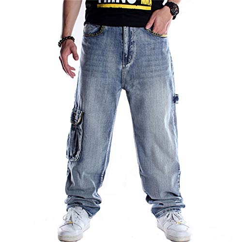 LUOBANIU Herren Jeanshose Hip Hop Jeans Baggy Jeans Skateboard Street Denim Lang Hose Loose Fit Vintage Jeanshose 101 Blau 32 von LUOBANIU