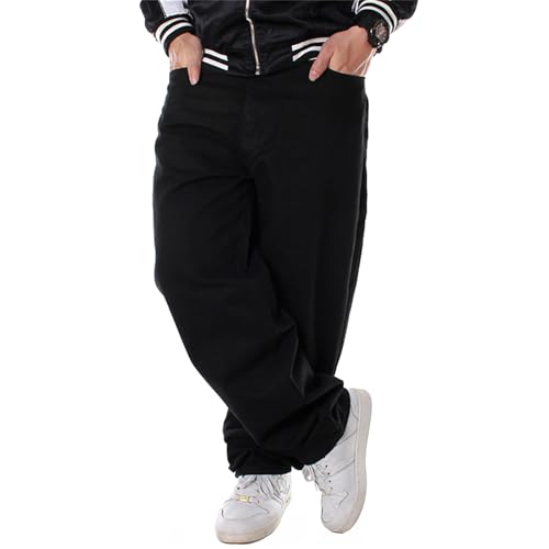 LUOBANIU Herren-Jeans, Schwarz, Baggy-Jeans, Hip-Hop, lockere Passform, 90er-Jahre-Stil, Cargo-Denim-Hose, modisch, Tanz, Skater, Skateboard-Hose, Schwarz, 48 von LUOBANIU