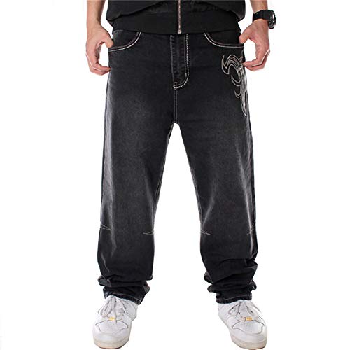 LUOBANIU Herren Vintage Hip Hop Stil Baggy Jeans Denim Loose Fit Dance Skateboard Hosen, Schwarz, 56 von LUOBANIU