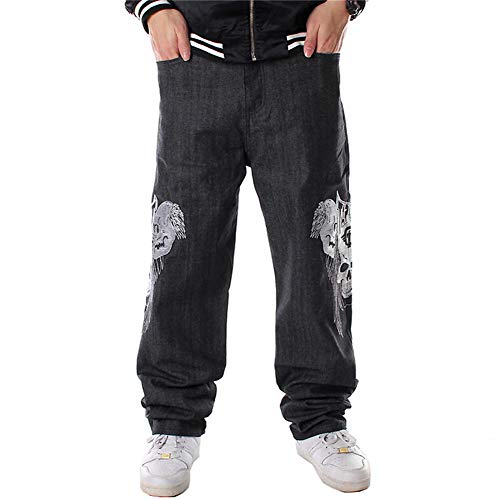 LUOBANIU Herren Vintage Hip Hop Style Baggy Jeans Denim Loose Fit Dance Skateboard Hose, 801 Schwarz, 52 von LUOBANIU