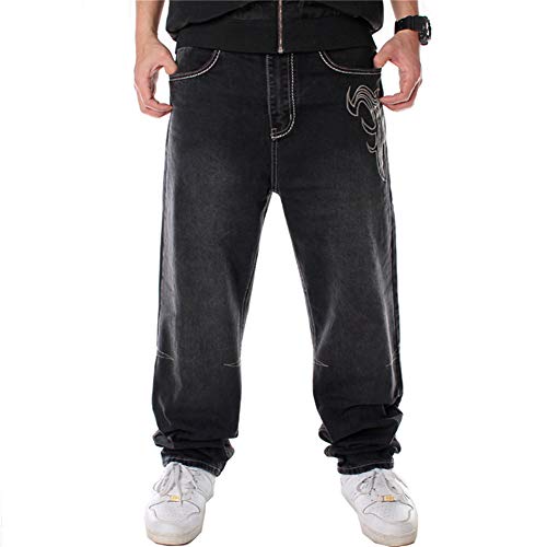 LUOBANIU Herren Vintage Hip Hop Style Baggy Jeans Denim Loose Fit Dance Skateboard Hose - Schwarz - 46 von LUOBANIU
