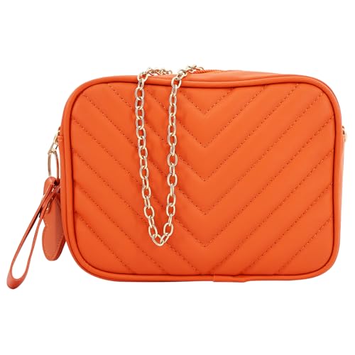 Orangefarbene Crossbody-Tasche für Damen, kleine Handtasche mit Ketten-Schultergurt und modischem Anhänger, einfach, kompakt, großes Fassungsvermögen, PU-Gewebe, verschleißfest und leicht zu waschen Orangefarbene Crossbody-Tasche für Damen, kleine Handtasche mit Ketten-Schultergurt und modischem Anhänger, einfach, kompakt, großes Fassungsvermögen, PU-Gewebe, verschleißfest und leicht zu waschen von LUODAKA