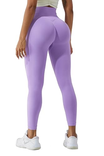 LUODUODUO Sport Gym Leggings Damen - High Waist Scrunch Butt Push Up Boom Booty Seamless Sporthose Laufhose Fitnesshose Tights (06 Fantasy Lila)- M von LUODUODUO