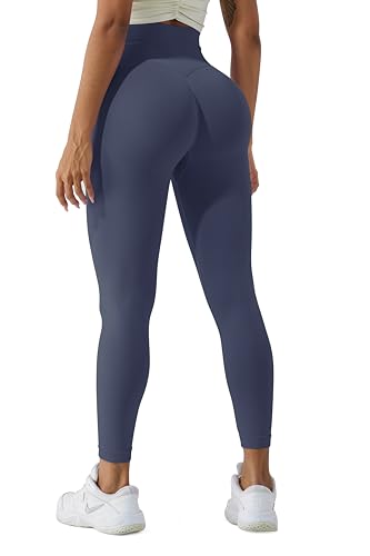 LUODUODUO Sport Gym Leggings Damen - High Waist Scrunch Butt Push Up Boom Booty Seamless Sporthose Laufhose Fitnesshose Tights (03 Marineblau)- L von LUODUODUO