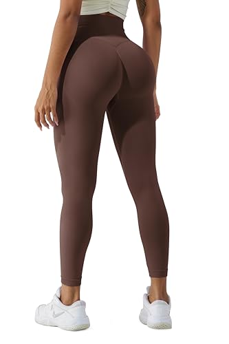 LUODUODUO Sport Gym Leggings Damen - High Waist Scrunch Butt Push Up Boom Booty Seamless Sporthose Laufhose Fitnesshose Tights (12 Kakao)- L von LUODUODUO