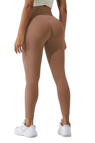 LUODUODUO Sport Gym Leggings Damen - High Waist Scrunch Butt Push Up Boom Booty Seamless Sporthose Laufhose Fitnesshose Tights (13 Latte)- M von LUODUODUO