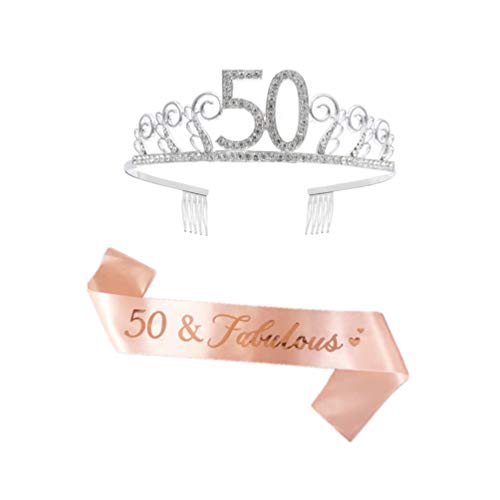 LUOEM 50. Geburtstagsgeschenke für Frauen 50. Geburtstag Tiara und Schärpe 50. Geburtstagsfeier liefert Schärpe Geburtstagskrone 50. Geburtstagsfeierdekorationen von LUOEM