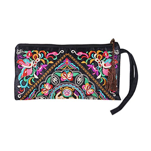 LUOEM Damen Clutch Retro ethnischen Geldbörse Beutel Handy Tasche Wallet bestickte Armband Brieftasche von LUOEM