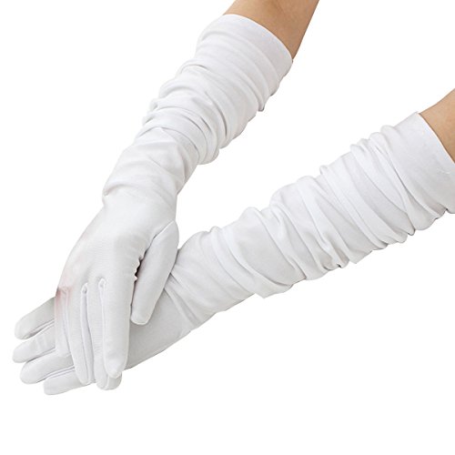 LUOEM Damen lang elastische Handschuhe Elegante Brauthandschuhe Abendhandschuhe Ellbogenlänge 55 CM 1 Paar (Weiß) von LUOEM