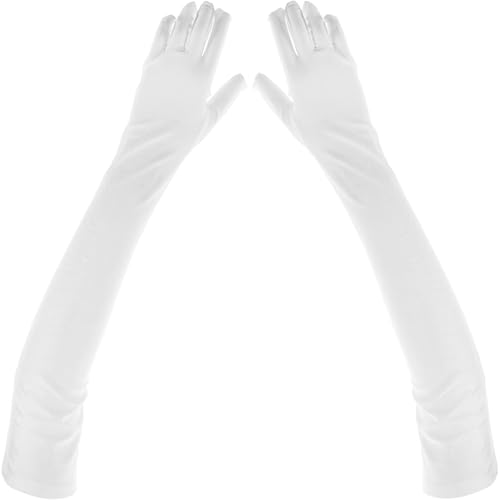 55cm Damen Lange Handschuhe, 1920er Satin Opera Fest Party Hochzeit Braut Handschuhe Damen Satin Fingerhandschuhe Oper Braut (Weiß) von LUOEM
