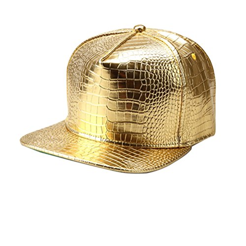 LUOEM PU-Leder Snapback Hat einstellbare Baseballmütze Hip-Hop Kappe Unisex (Gold) von LUOEM