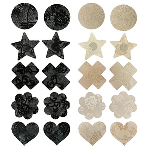 LUOEM Pasties BH Einweg Sexy Blumenkuchen Selbstklebstoff Aufkleber Nippel Cover Aufkleber 10 Paar (Schwarz, Hautfarbe) von LUOEM