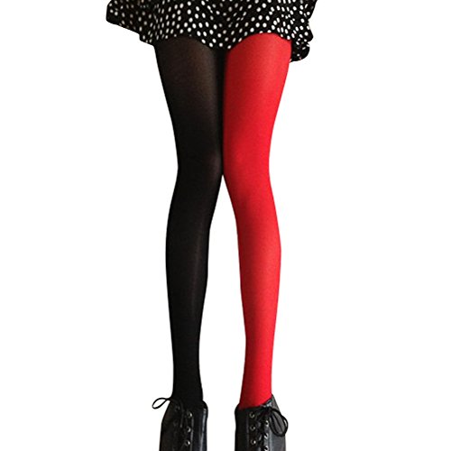 LUOEM Strumpfhosen mehrfarbig Damen Mode Splice Kniestrümpfe Party Kostüm Strümpfe (Schwarz und Rot) von LUOEM