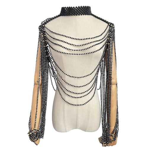 Handgefertigte Perlen Körperkette, Halskette, Vintage Quasten, Kragenschmuck, elegante Perlen Schulterkette, Handperlen BH von LUOFANG