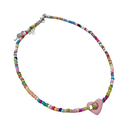 LUOFENG Acryl-Halskette, mehrfarbige Halskette mit Herzanhänger, einzigartiges Design, modische und bezaubernde böhmische Perlen-Choker-Halsketten von LUOFENG