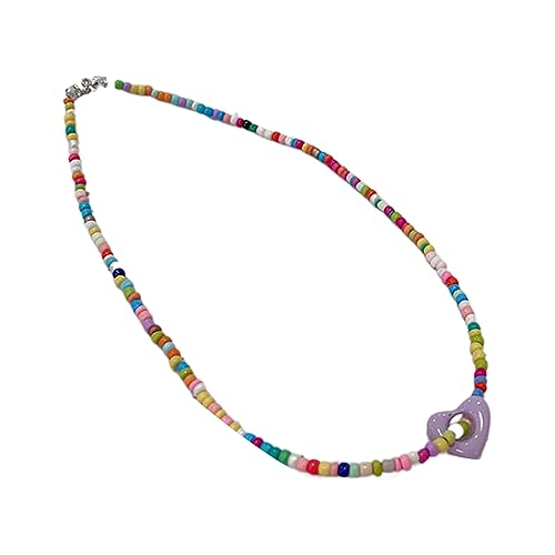 LUOFENG Acryl-Halskette, mehrfarbige Halskette mit Herzanhänger, einzigartiges Design, modische und bezaubernde böhmische Perlen-Choker-Halsketten von LUOFENG