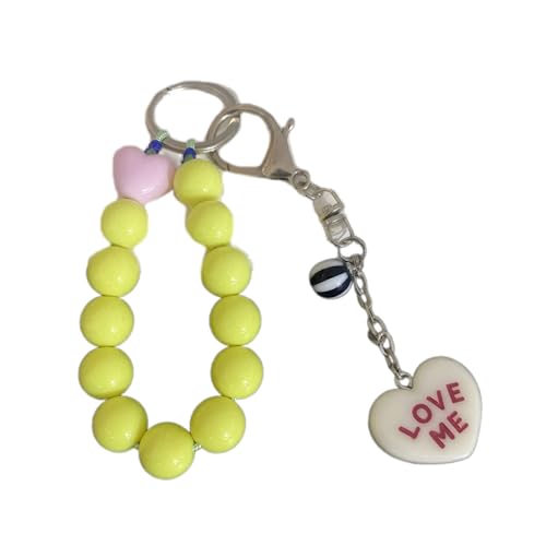 LUOFENG Bonbonfarbener Perlenanhänger für Handy, handgefertigtes Telefon-Lanyard, niedliche bunte Perlen, Herz-Schlüsselanhänger, koreanischer Stil von LUOFENG