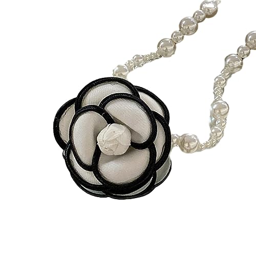LUOFENG Damen-Halskette, gotische Kamelien-Blumen-Choker-Halskette, modische Braut-Perlenhals-Schlüsselbeinkette für Frauen und Mädchen, Hochzeits-Party-Schmuck von LUOFENG
