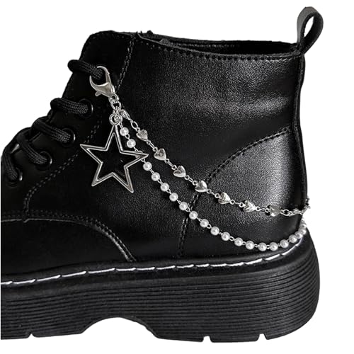 LUOFENG Doppelschichtige Schuhkette,Segeltuch-Schuhketten,Punk-Stil,Stern/Herz,Perlen,Schuhschnallen,Schmuck,trendige Accessoires von LUOFENG