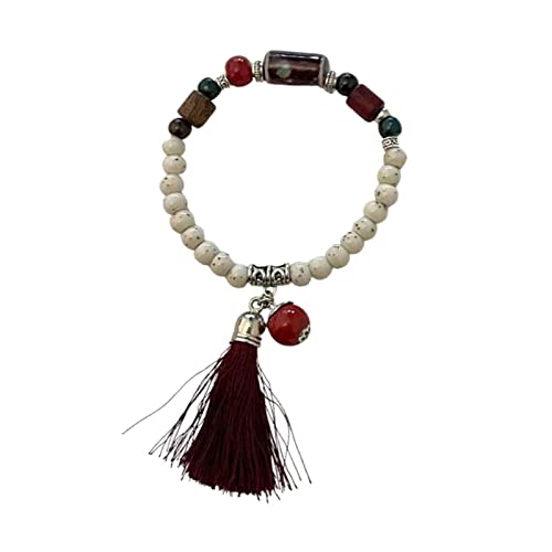 LUOFENG Ethnische Stil Mode Glasur Keramik Perlen zierliche Armbänder Strang Quasten Armband mehrfarbig elastisch liebt Geschenke von LUOFENG