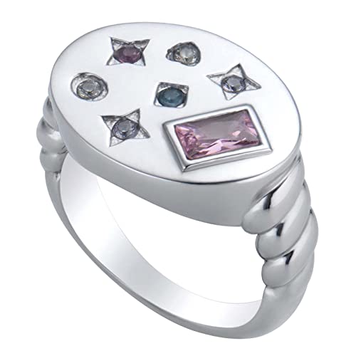 LUOFENG Geometrischer bunter Zirkonstein, rosa, blauer Kristallstern für Frauen, glänzende Messingringe, täglicher minimalistischer Ringe-Schmuck von LUOFENG