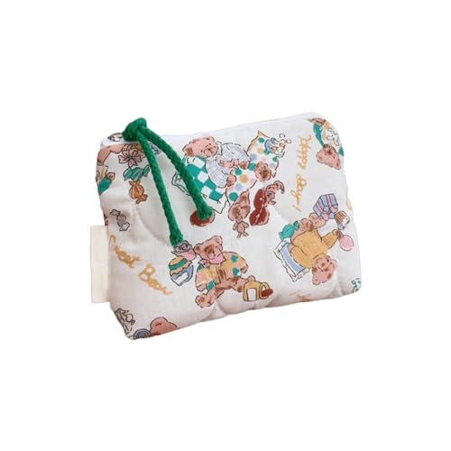 LUOFENG Gesteppte Make-up-Tasche aus Baumwolle, Münzgeldbörse, süßes Blumenmuster, tragbare Aufbewahrungstasche, Kleingeldfach für Frauen und Mädchen von LUOFENG